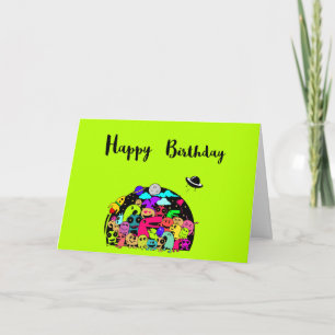 Happy Birthday With Cute Space Aliens Card