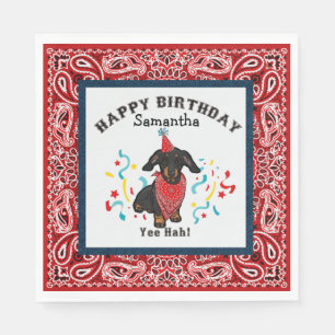 Happy Birthday with Dachshund Dog in Red Bandanna Napkin