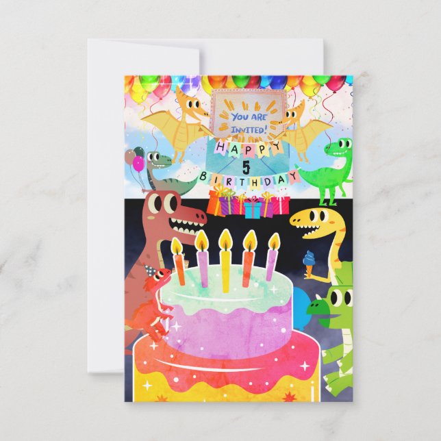 Happy birthday with dinosaurs invitation (Front)