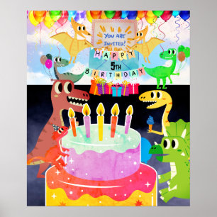 Happy birthday with dinosaurs poster