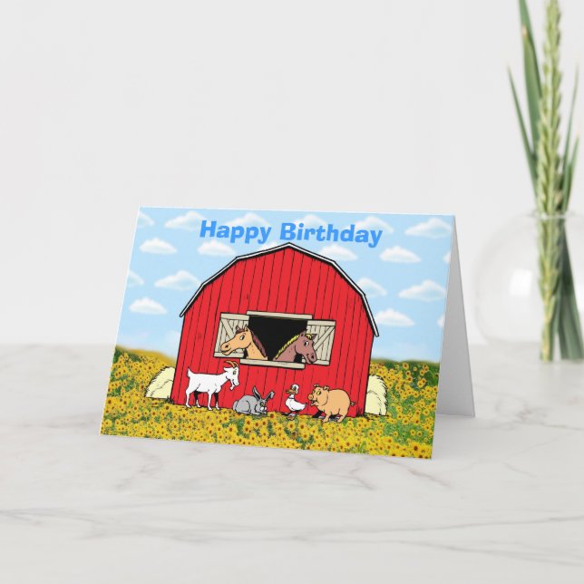 Happy birthday with farm animals card (Front)