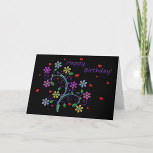 Happy Birthday with Flowers, Hearts, and Love Card