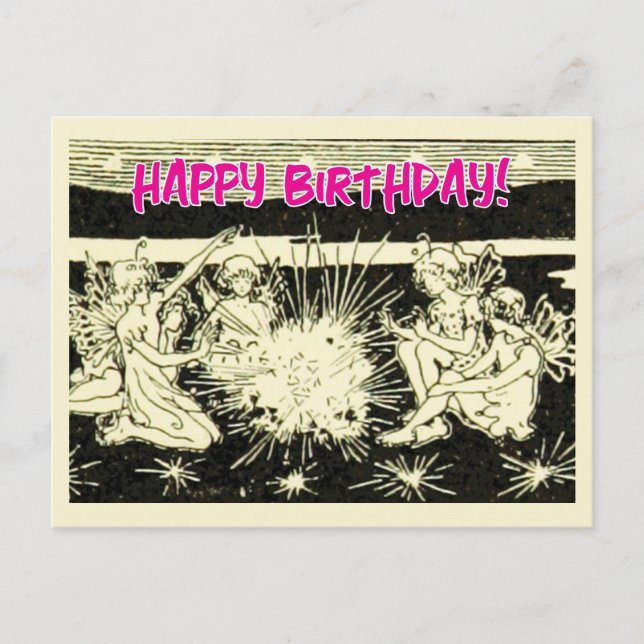 Happy Birthday With Group of Vintage Fairies Postcard (Front)