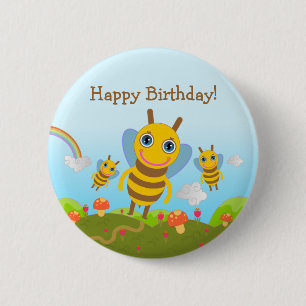 Happy Birthday with honey bees 6 Cm Round Badge