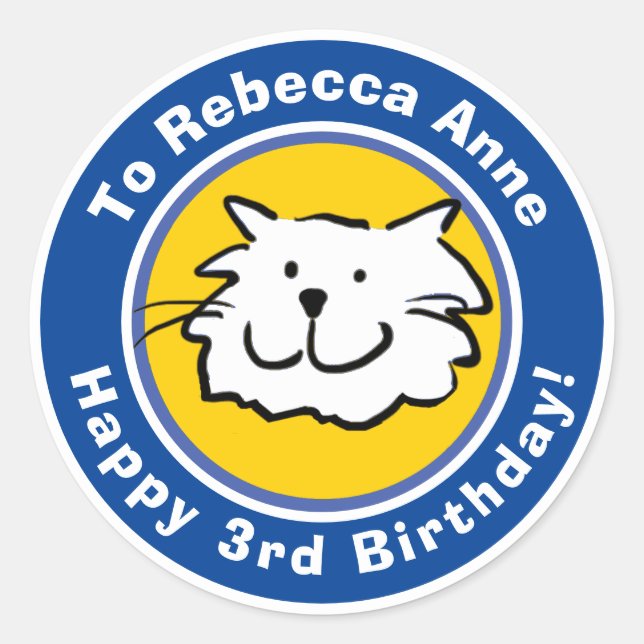 Happy Birthday with Name & Age 3 Classic Round Sticker (Front)