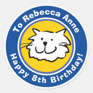 Happy Birthday with Name & Age 8 Classic Round Sticker