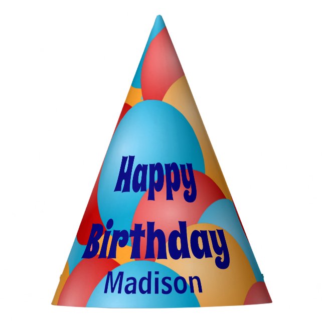 Happy Birthday with Name and Balloons Party Hat (Front)