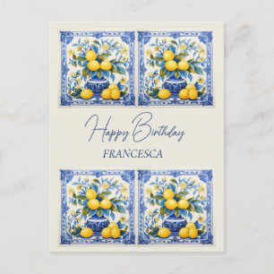 Happy Birthday With name💛💙 Beautiful Azulejo Postcard