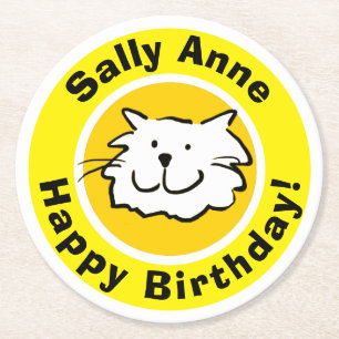 Happy Birthday with Name Round Paper Coaster