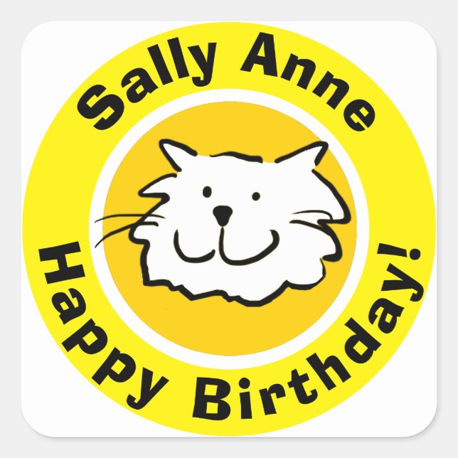 Happy Birthday with Name Square Sticker (Front)