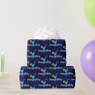 Happy Birthday With Neon Cocktail Wrapping Paper