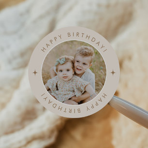 Happy Birthday With Photo Classic Round Sticker