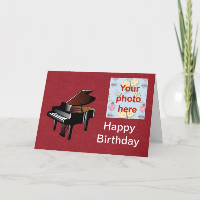 Happy Birthday with piano add photo Card (Front)