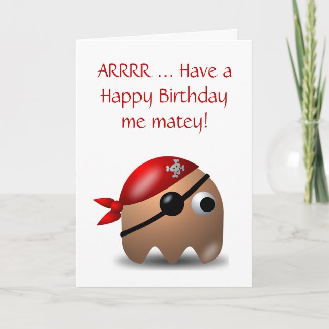 Happy Birthday with pirate and eye patch Card (Front)