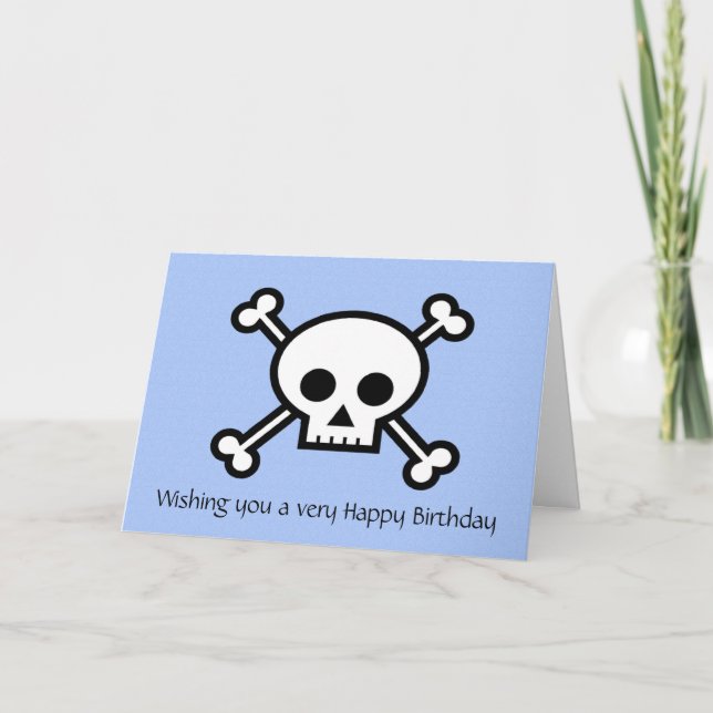 Happy Birthday with pirate skull and crossbones Card (Front)