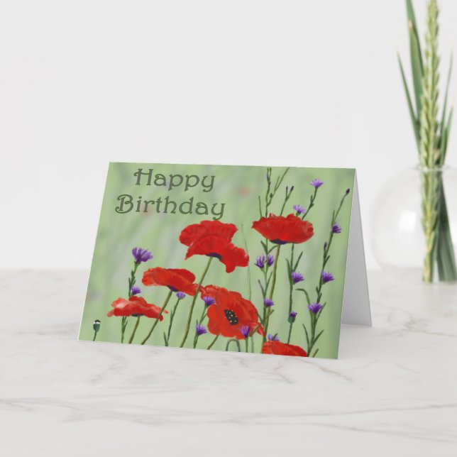 Happy Birthday with Poppies Card (Front)
