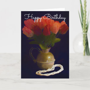 Happy Birthday with Red Tulips Holiday Card