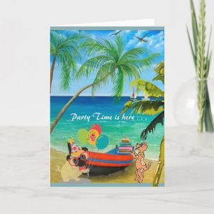 Happy Birthday with sand and palm trees Card