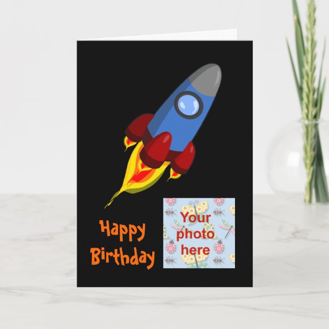 Happy Birthday with spaceship rocket for boy Card (Front)