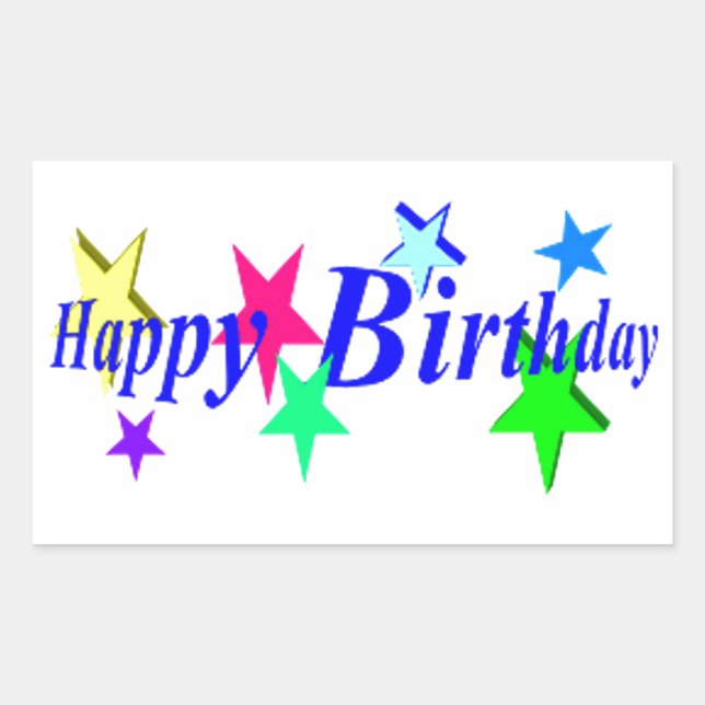Happy Birthday With Stars Rectangular Sticker (Front)