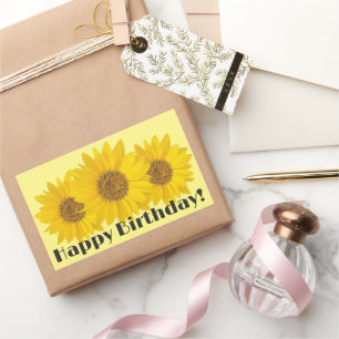 Happy Birthday with Sunflowers Yellow Rectangular Sticker