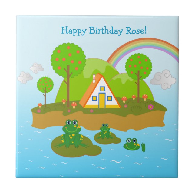 Happy Birthday with the frogs Ceramic Tile (Front)