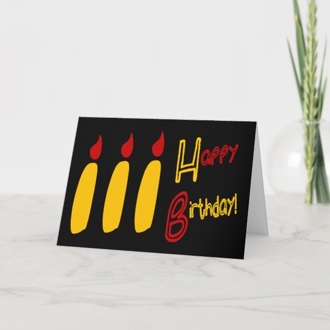 Happy Birthday With Three Lit Candles, RBY Card (Front)