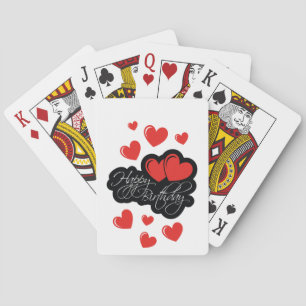Happy Birthday with two red hearts Playing Cards