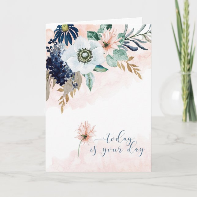 Happy Birthday with Watercolor Floral Card (Front)