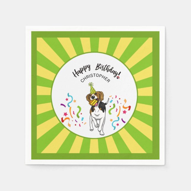 Happy Birthday with Your Beagle Dog Buddy Party Napkin (Front)