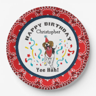Happy Birthday with Your Beagle in Red Bandana Paper Plate