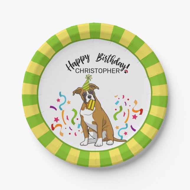 Happy Birthday with Your Boxer Dog  Party Paper Plate (Front)