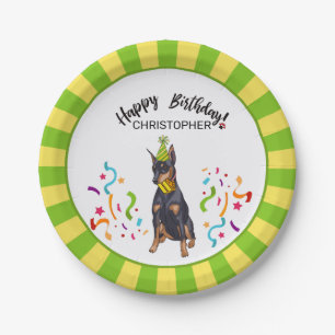 Happy Birthday with Your Doberman Dog  Party Paper Plate
