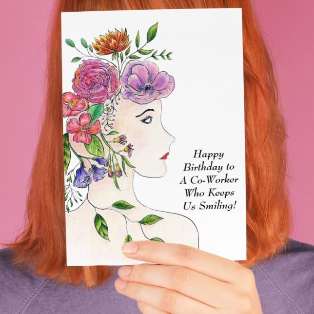 Happy Birthday Woman With Flowers Co-Worker Card (Creator Uploaded)