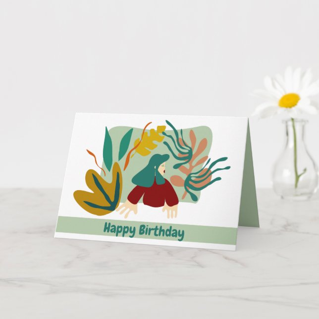 Happy birthday woman with matisse leaves. card (Small Plant)