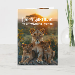 Happy Birthday Wonderful Brother Lion Animal Fun Card