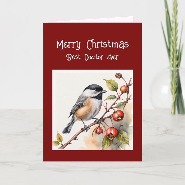 Happy Birthday Wonderful Doctor Chickadee Bird Holiday Card (Front)