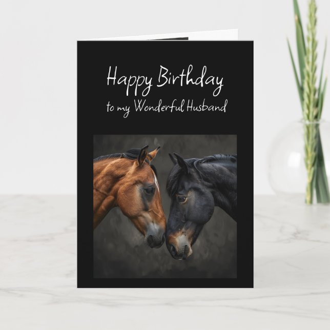 Happy Birthday Wonderful Husband Horses  Card (Front)