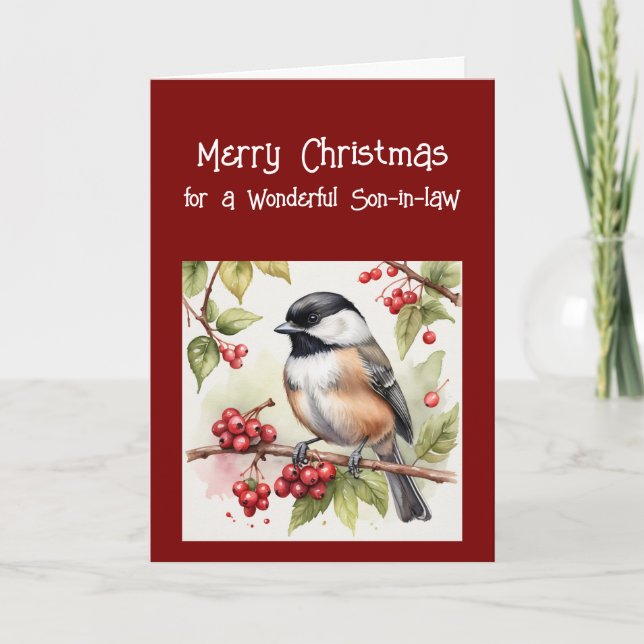 Happy Birthday Wonderful Son-in-law Chickadee Bird Holiday Card (Front)