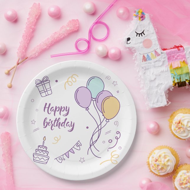 ✨ Happy Birthday Wonderland – Pastel Balloon Magic Paper Plate (Party)