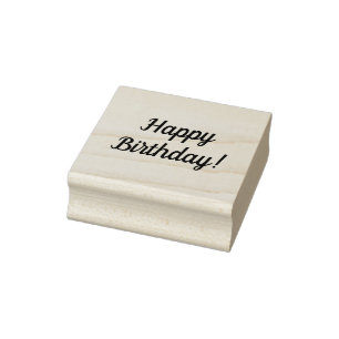 Happy Birthday Wooden Block Mounted Rubber Stamp