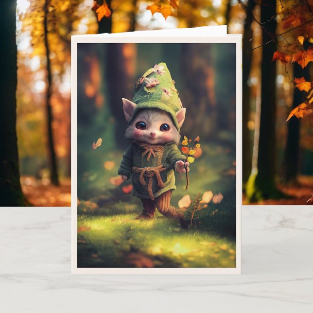 Happy Birthday Woodland Elf Personalise Name Card (Creator Uploaded)