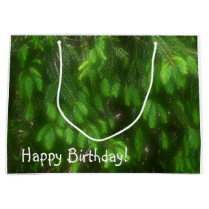 Happy Birthday Woodsy Pine Boughs Large Gift Bag