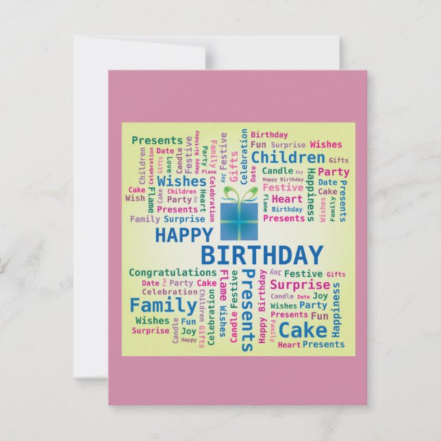 Happy Birthday Word Cloud Gift Present Box Card (Front)