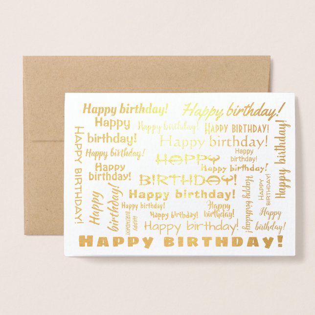 Happy Birthday Word Cloud Typography Foil Card (Front With Envelope)