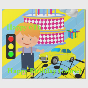 Happy Birthday Wrapping Paper Boy Car