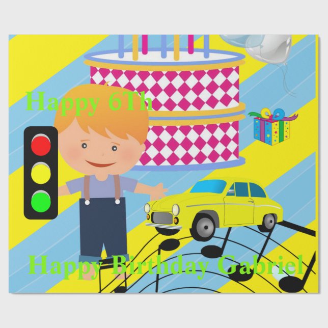 Happy Birthday Wrapping Paper Boy Car (Flat)