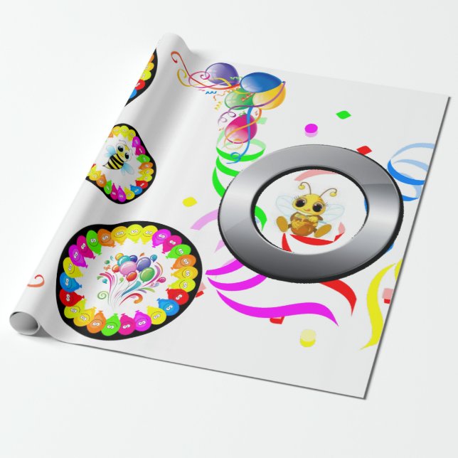 Happy Birthday Wrapping Paper Bumblebee (Unrolled)