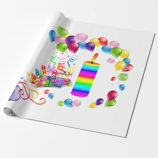 Happy Birthday Wrapping Paper Candle Balloons (Unrolled)