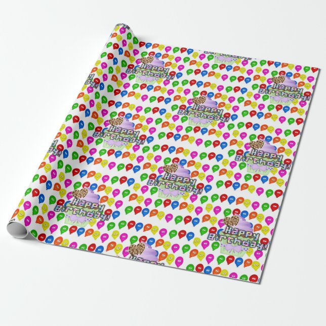 Happy Birthday Wrapping Paper Colourful Balloons (Unrolled)